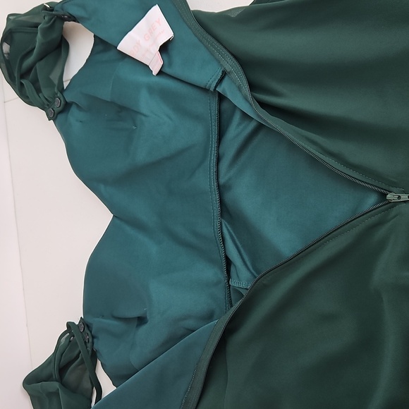 Birdy Grey Devin Chiffon Bridesmaid Gown Floor Length In Emerald NWT XS - Picture 8 of 12
